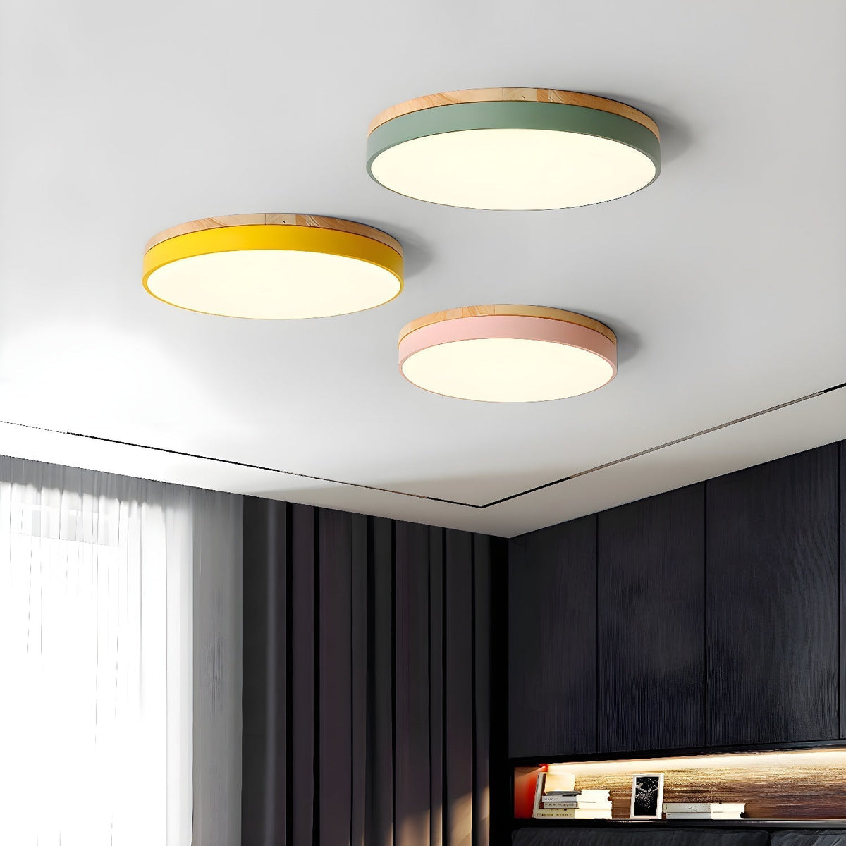 Mireth rund loftslampe i gråt træ, moderne minimalistisk