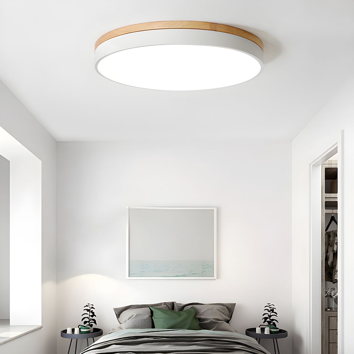 Mireth rund loftslampe i gråt træ, moderne minimalistisk