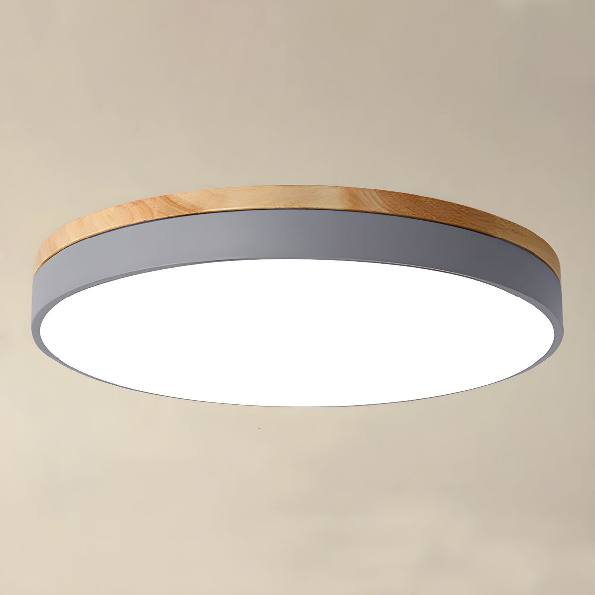 Mireth rund loftslampe i gråt træ, moderne minimalistisk