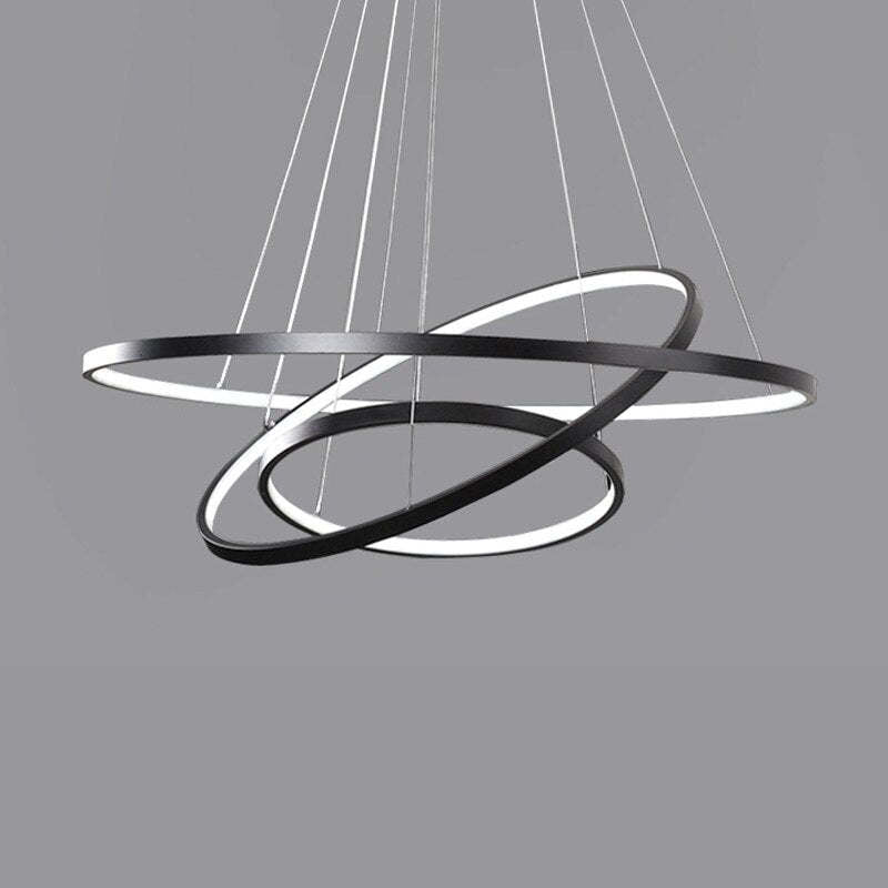 Toriq pendellampa med upplyst innerring, vit/svart/guld