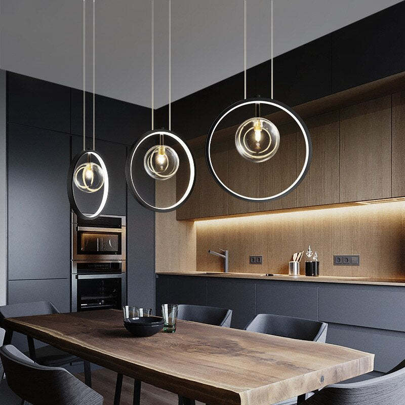 Arisha nordisk modern LED-pendellampa med glasbubblor för matsal