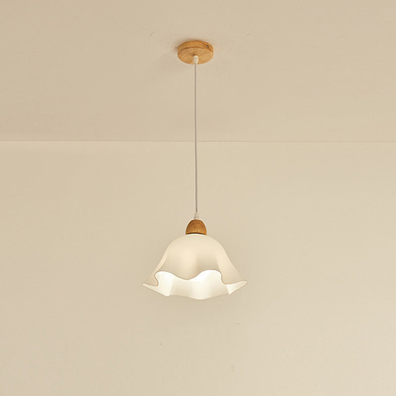 Muto Minimalist Flower /Wood Pendant Light, White