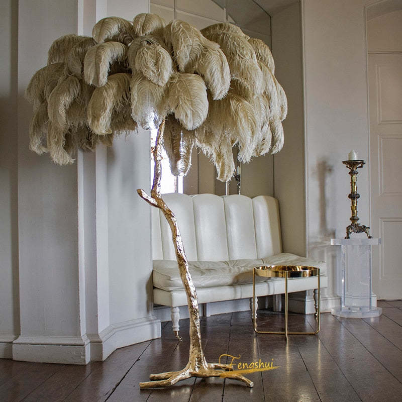 Salenor Nordic Luxury Unique Ostrich Feather Floor Lamp/Table Lamp