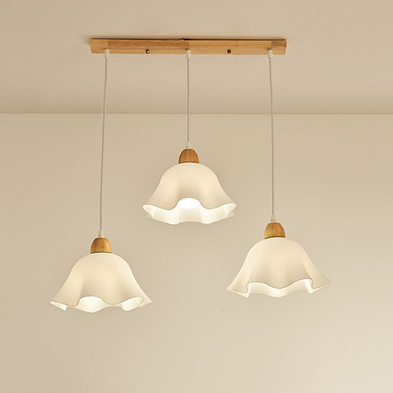 Muto Minimalist Flower /Wood Pendant Light, White