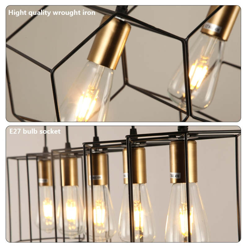Arisha rustik lantlig geometrisk pendellampa med 3/5 ljuskällor, svart