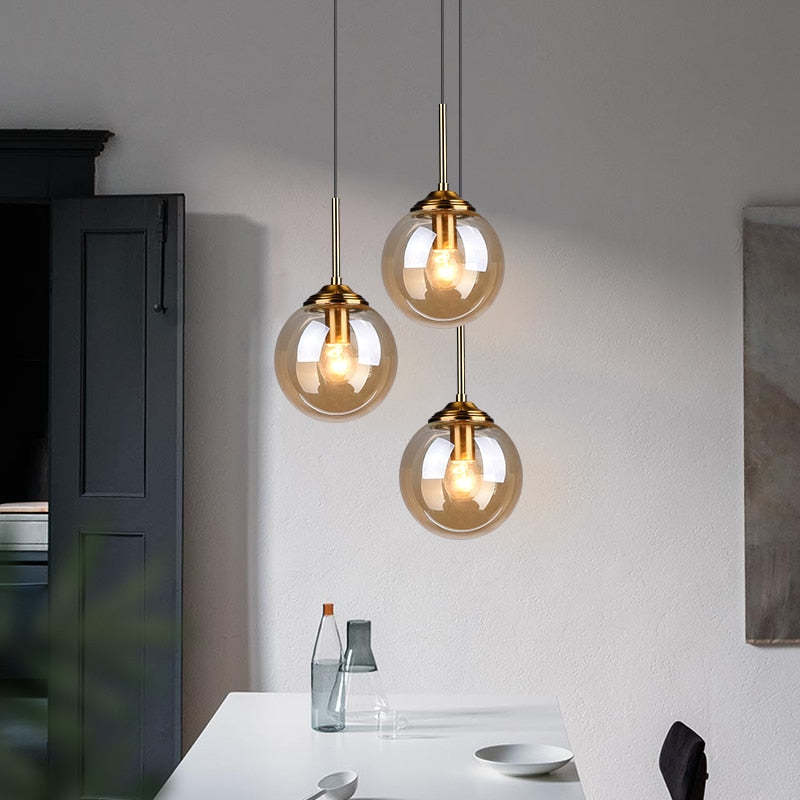Valentina designad bubbelpendellampa i glas, rökfärgad/klar/bärnstensfärgad