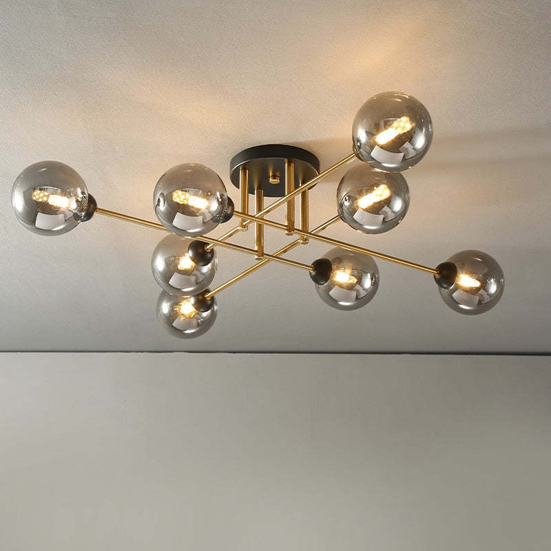 Valentina industriell LED-takkrona med glasglob, 6 stilar
