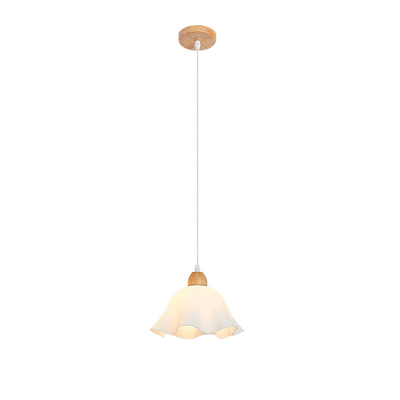 Muto Minimalist Flower /Wood Pendant Light, White