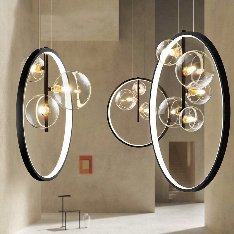 Arisha nordisk modern LED-pendellampa med glasbubblor för matsal
