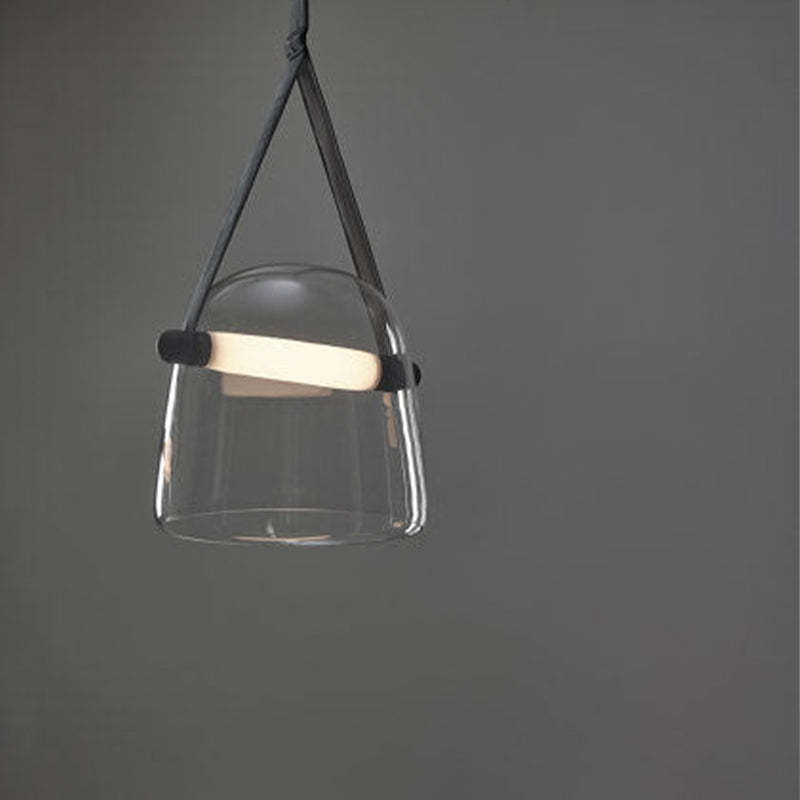 Valentina moderne nordisk pendellampe i læder/glas, grå/hvid
