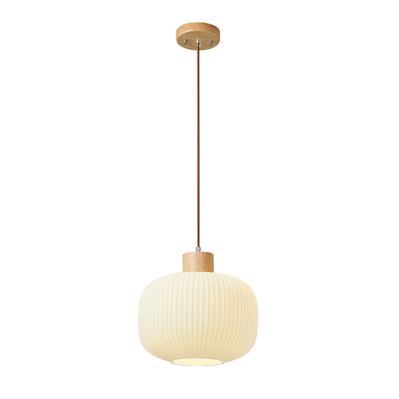 Muto modern pendellampa i trä/glas, vit