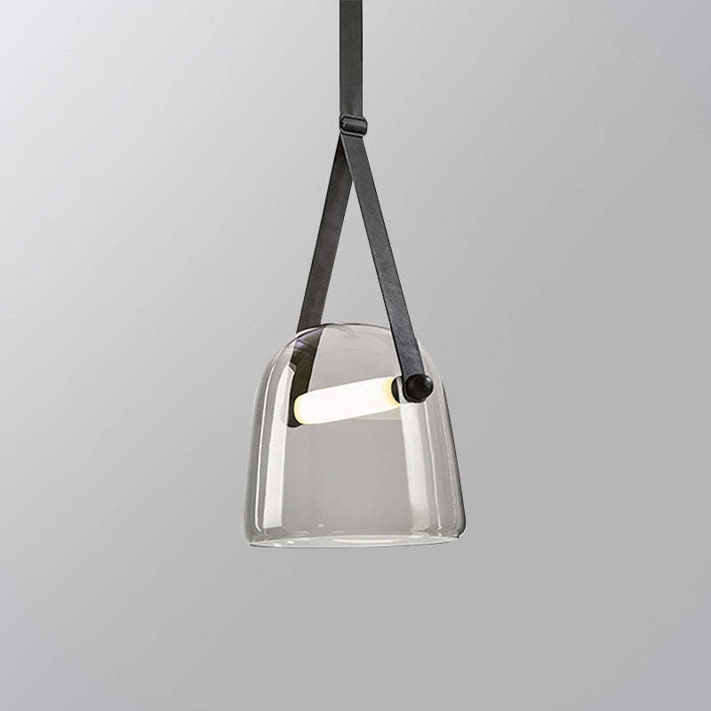 Valentina moderne nordisk pendellampe i læder/glas, grå/hvid