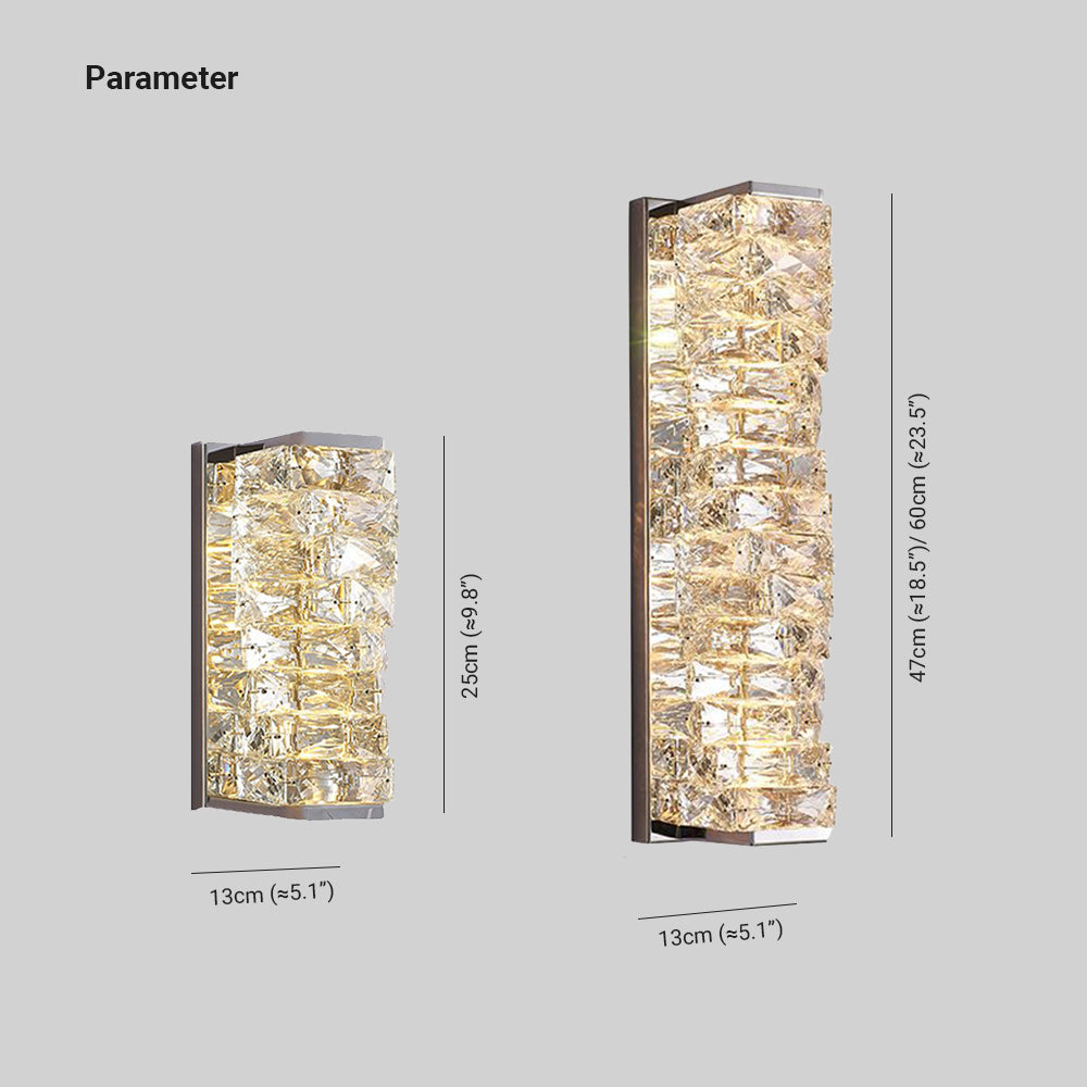 Kristy modern rektangulär LED-vägglampa i metall och kristall för sminkbord