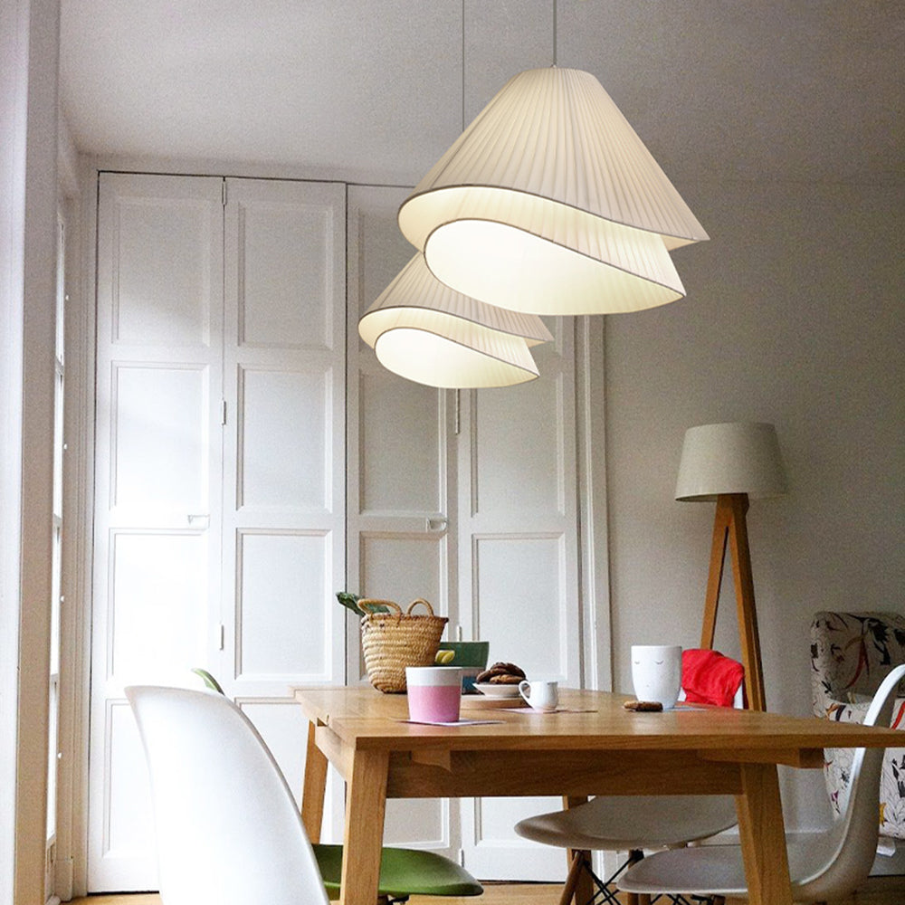 Ritta minimalistisk LED-pendellampa i tyg med dubbla överlappande lager, vit