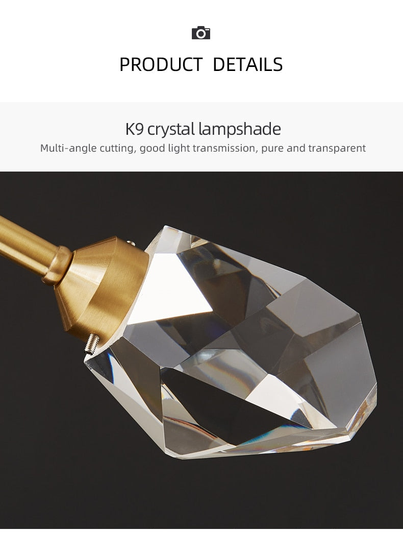 Kristy glæsilegur kristalsljósakróna fyrir stofu, gylltur