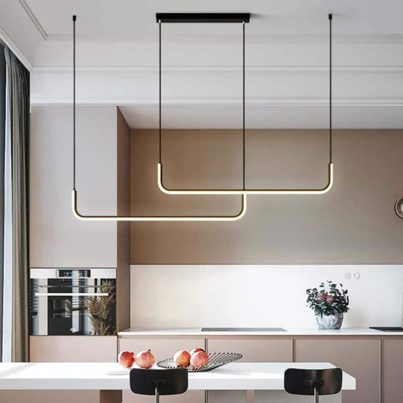 Sorev Modern Linear Pendant Light Double Frame, Black/Gold