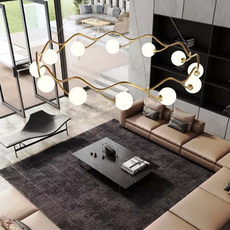 Valentina Modern Designe Wave Metal/Glass Pendant Light, White/Gold