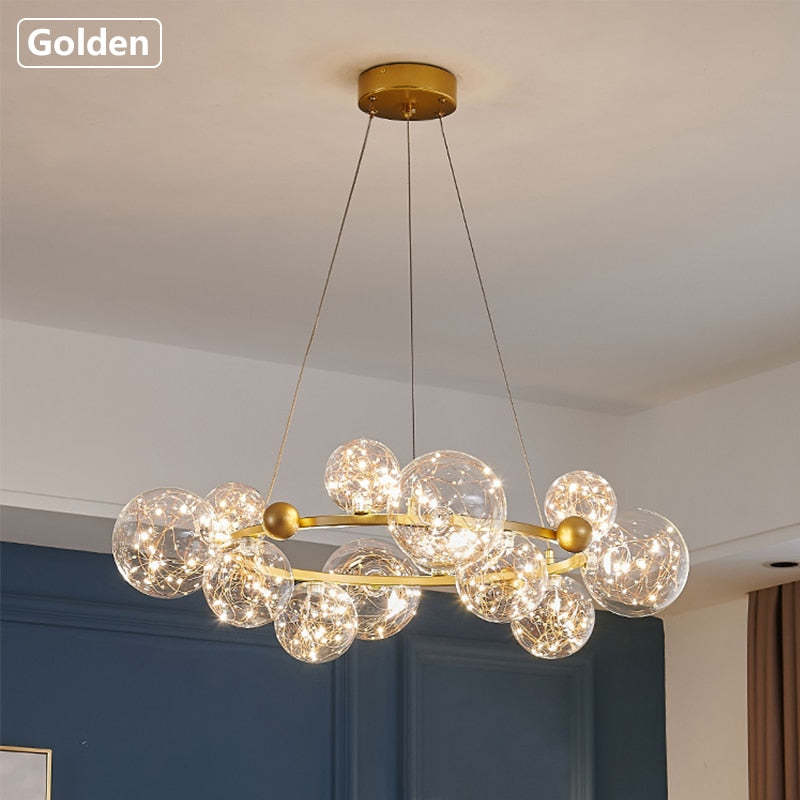 Valentina – art déco-hengiljós með lýsandi kúlum úr gleri
