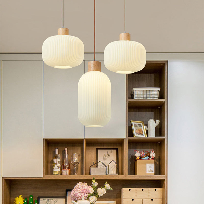 Muto modern pendellampa i trä/glas, vit
