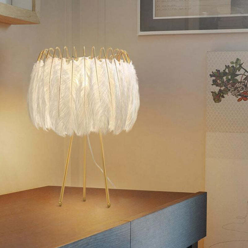 O'Moore Artistic Tripod Feather Floor Lamp, White