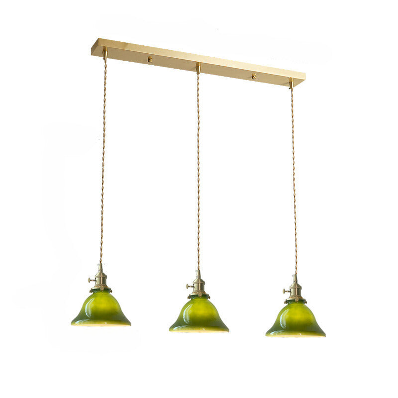 Valentina rustik vintage LED-pendellampa i grön koppar och glas för matsal