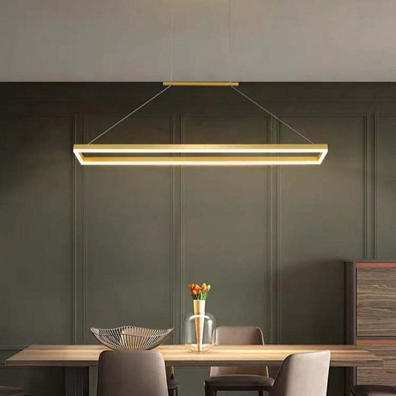 Nexil Modern Rectangular Hanging Pendant Light, Gold/Coffee