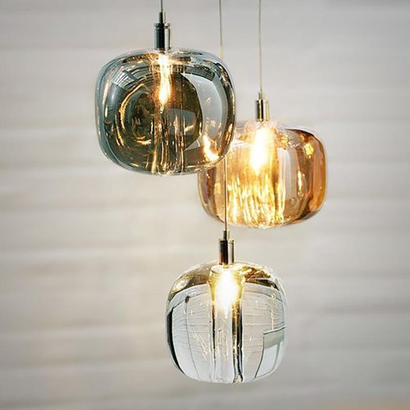 Valentina modern LED-pendellampa i bubbligt glas, bärnstensfärgad/genomskinlig/grå