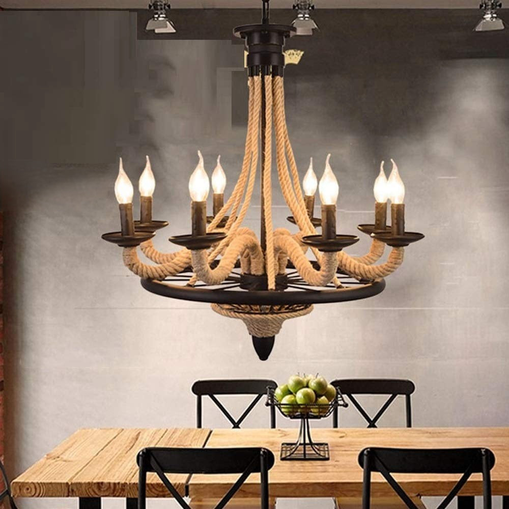 Epoch-antiikkityylinen LED-riippuvalaisin mustaa metallia/köyttä baariin