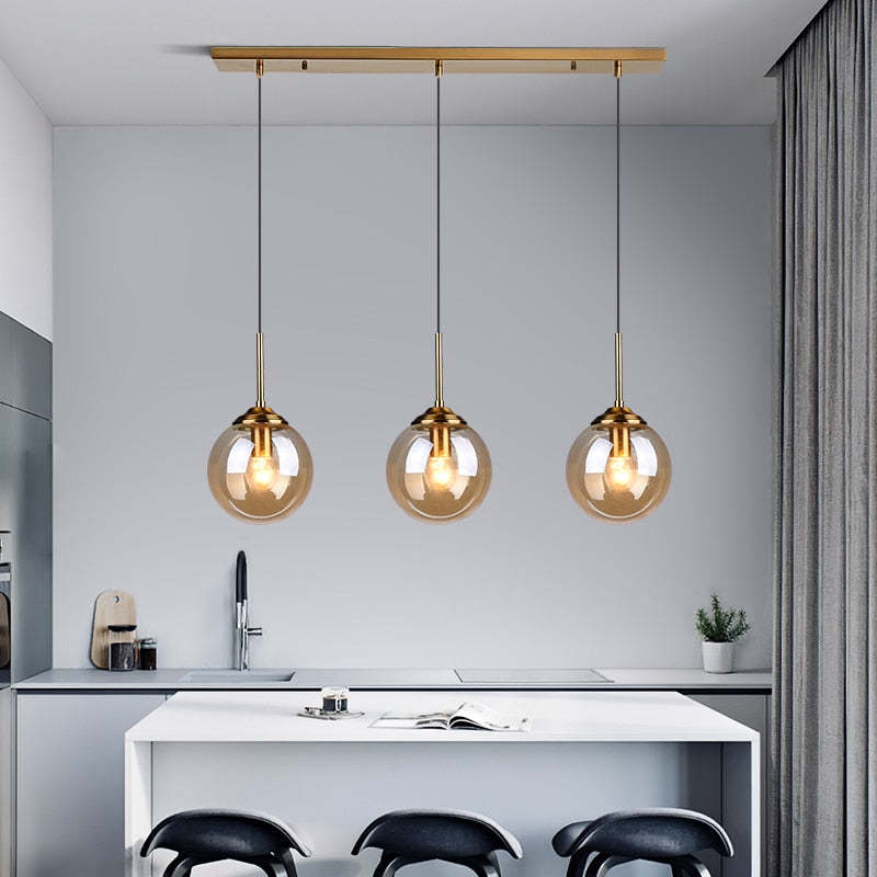 Valentina designad bubbelpendellampa i glas, rökfärgad/klar/bärnstensfärgad