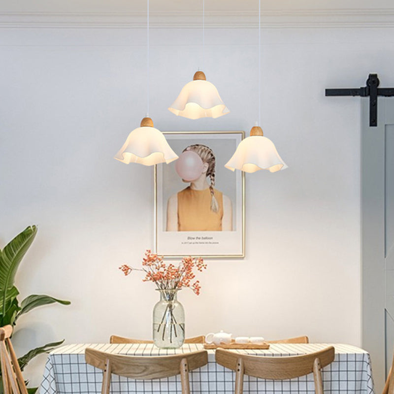 Muto Minimalist Flower /Wood Pendant Light, White