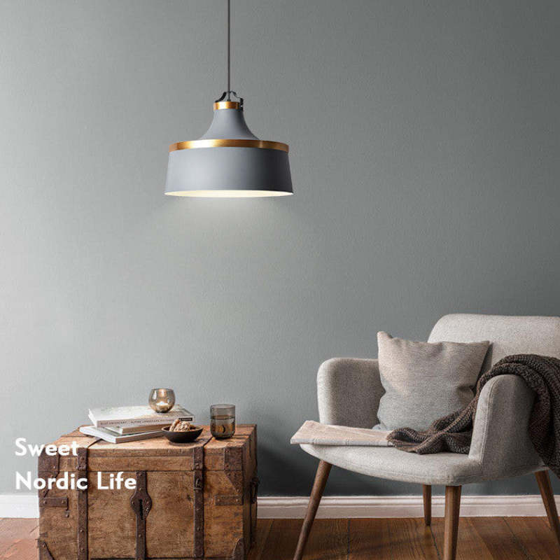 Valentina modern färgglad enkel pendellampa med metallskärm