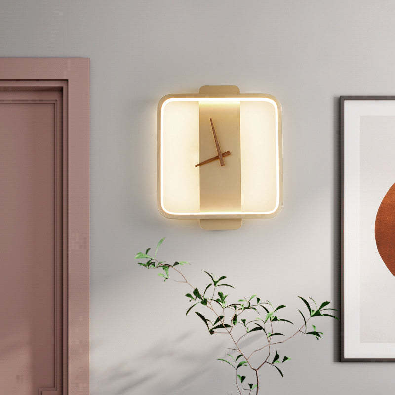 Valentina Arisha Square Clock Metal & Wall Lamp, Gold