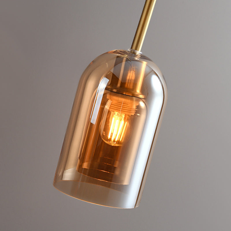 Valentina Modern Cylinder Semi-Flush Mount Clear Glass Ceiling Light, Cognac/Grey