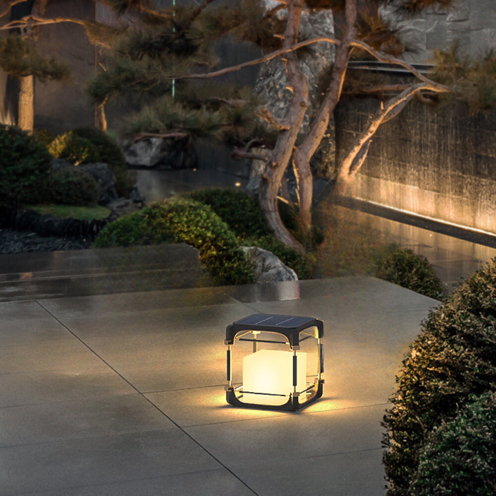 Ray Simple Cube/Cuboid Outdoor Floor Lamp, Hardwired/Solar, Black