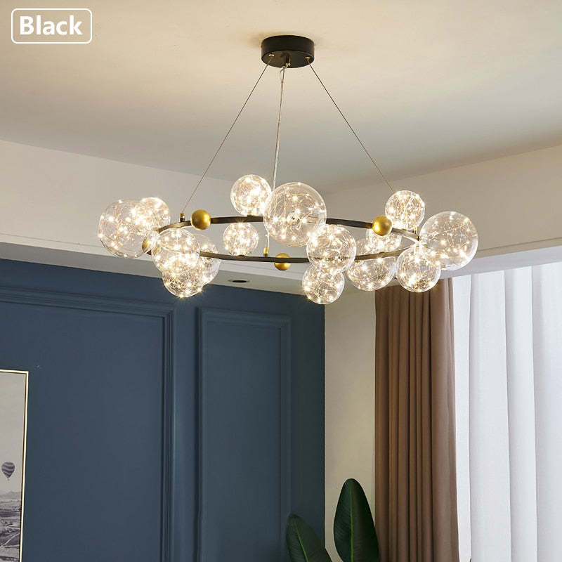 Valentina – art déco-hengiljós með lýsandi kúlum úr gleri