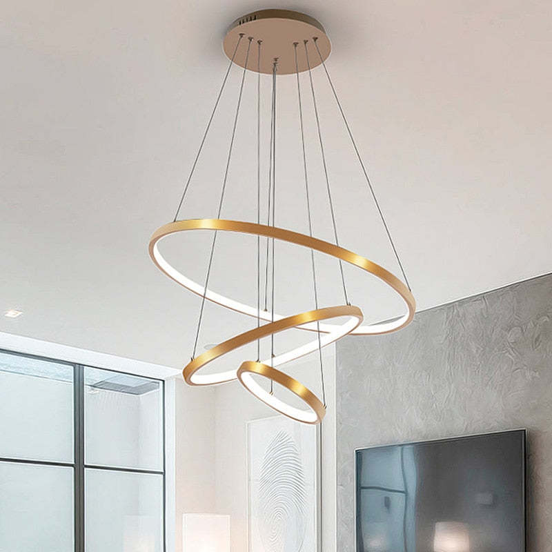 Toriq Pendant Light, Inner Ring Illuminated, White/Black/Gold