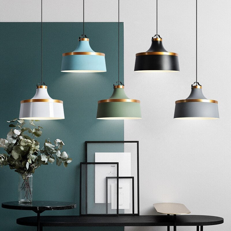 Valentina modern färgglad enkel pendellampa med metallskärm