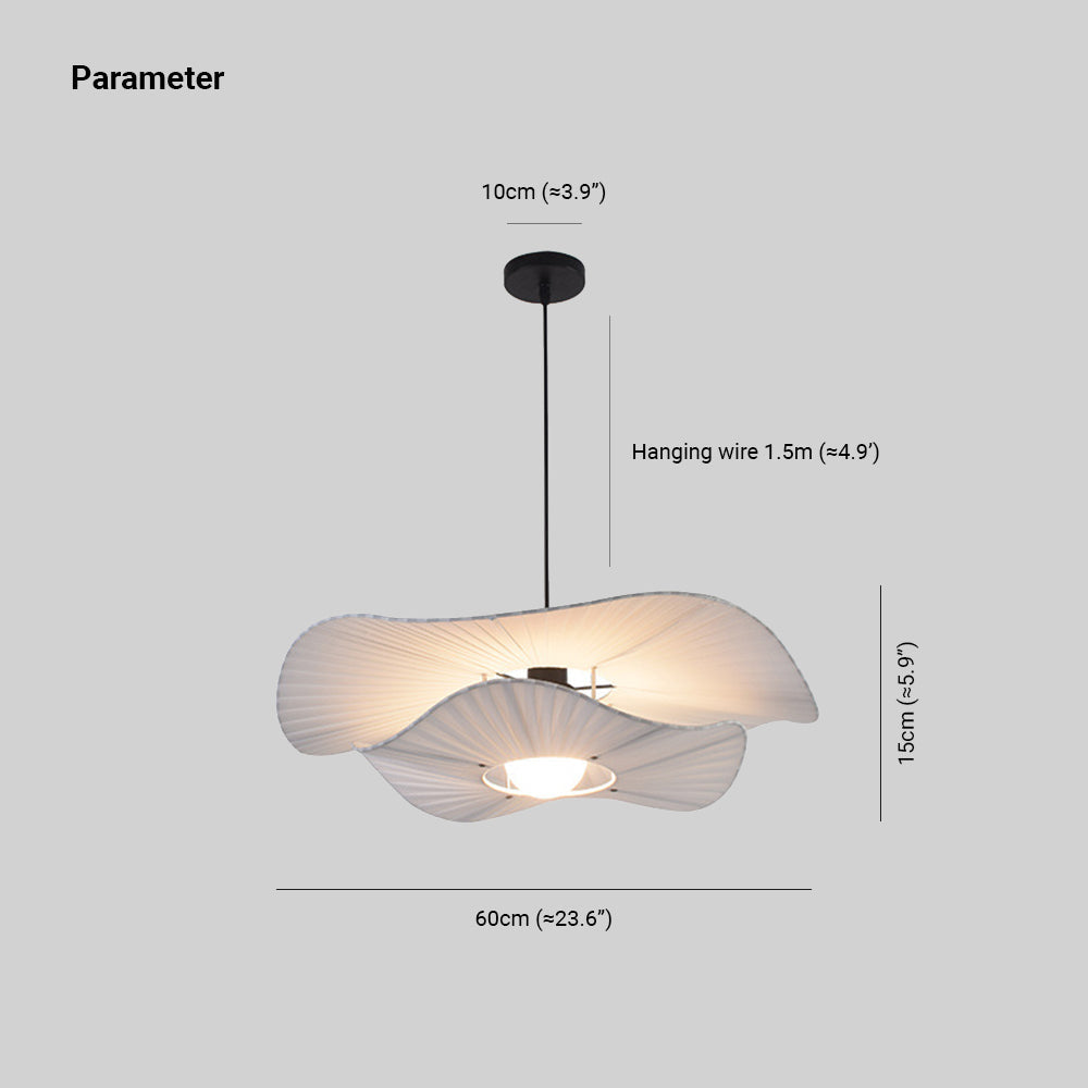 Ritta modern nordisk pendellampa med skärm i tyg/metall, vit