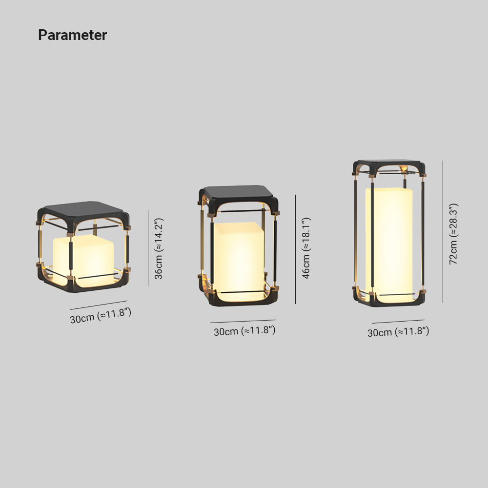Ray Simple Cube/Cuboid Outdoor Floor Lamp, Hardwired/Solar, Black
