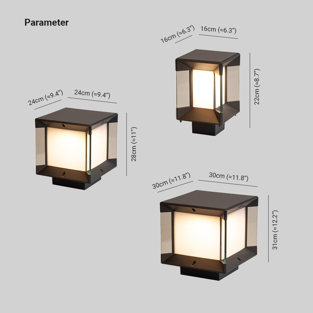 Ray moderne rektangulær udendørs lampe i metal og glas, sort/sort-guld