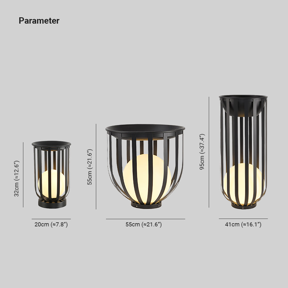 Ray moderne kugleformet solcelle-/genopladelig udendørs gulvlampe, sort