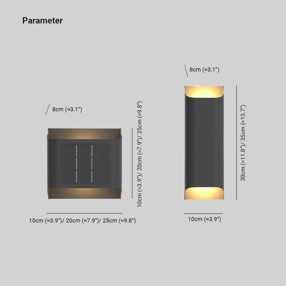 Ray Modern Solar Up Down Metal Outdoor Wall Lamp, Balck
