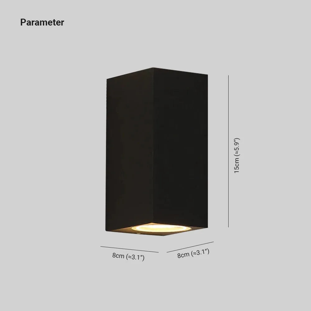 Koraq Minimalist Square Outdoor Wall Lamp, Black