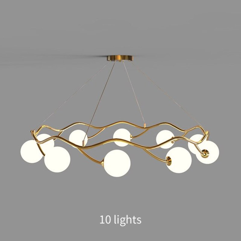 Valentina Modern Designe Wave Metal/Glass Pendant Light, White/Gold