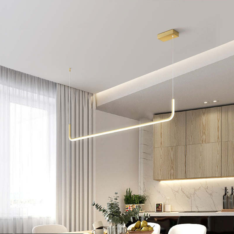 Sorev Modern Linear Pendant Light Double Frame, Black/Gold