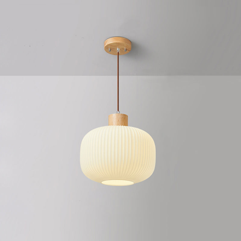 Muto modern pendellampa i trä/glas, vit