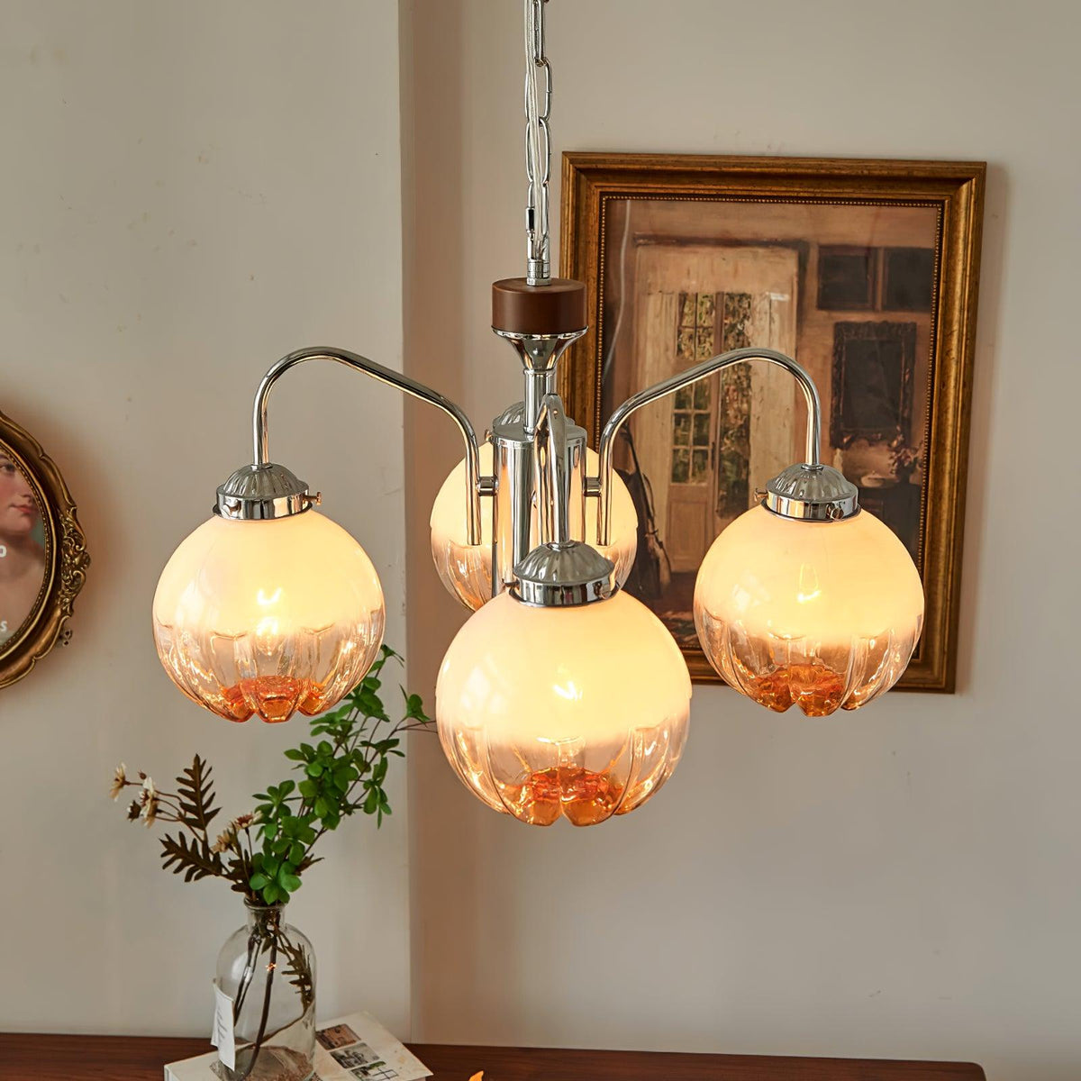 Lustre de vidro e nogueira, nórdico, artístico e com flores Ulliria
