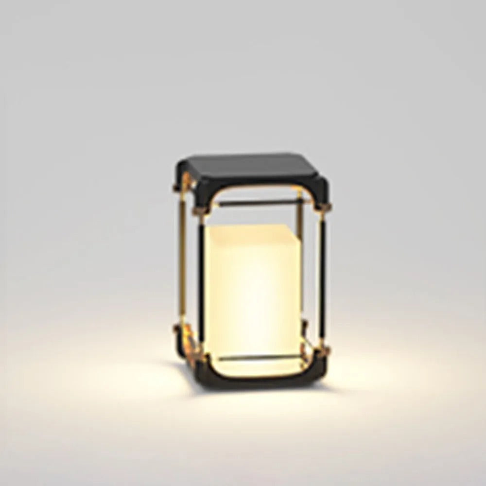 Ray Simple Cube/Cuboid Outdoor Floor Lamp, Hardwired/Solar, Black