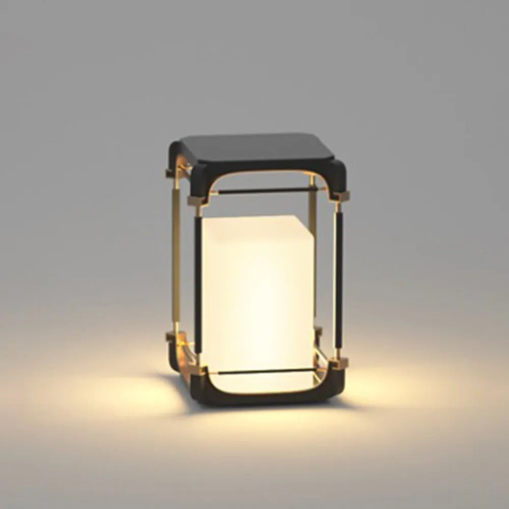 Ray Simple Cube/Cuboid Outdoor Floor Lamp, Hardwired/Solar, Black