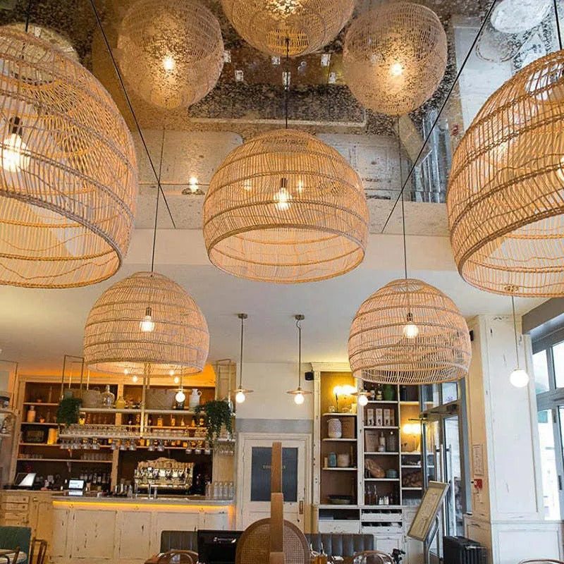 Lixi Rattan Bamboo Lampshade Hand Knitted Pendant Light
